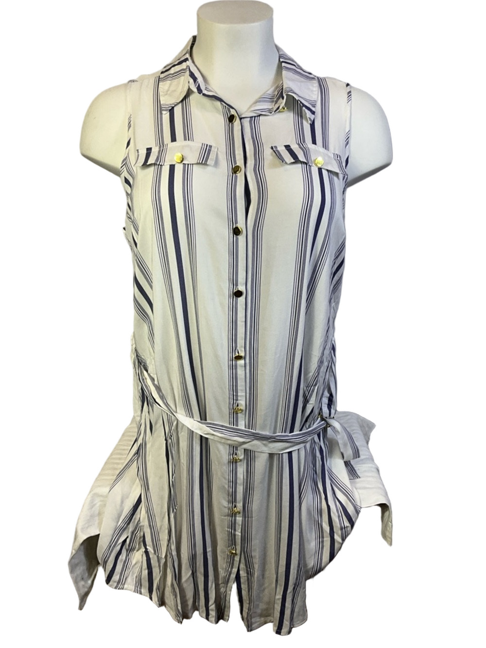 Marianne button-down faux pocket Sleeveless Midi Striped Dress Size 1X